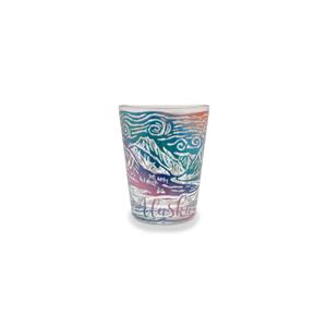 Shotglass, 1.5oz Linocut Northern Lights Electro