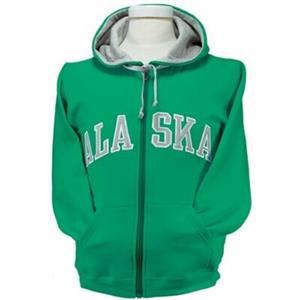 HOODIE, ADULT FULL ZIP APPLIQUE ALASKA- HEATHER GREEN (5XL)