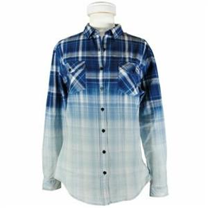 SHIRT, LADIES FLANNEL ALASKA OUTDOOR- FADED BLUE PLAID (XL)