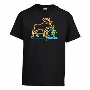 T-SHIRT, YOUTH ALASKA MOOSE NEON- BLACK (MD)