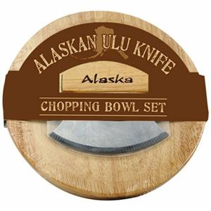 Wood Handle Ulu w/Round Cutting Board