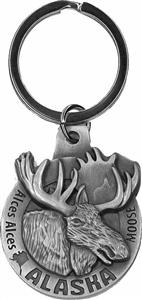 Pewter Moose w/AK Facts Metal Key Chain